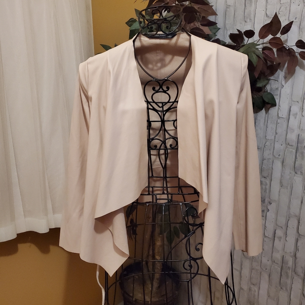 Zara Faux Leather Open Front Waterfall Cardigan